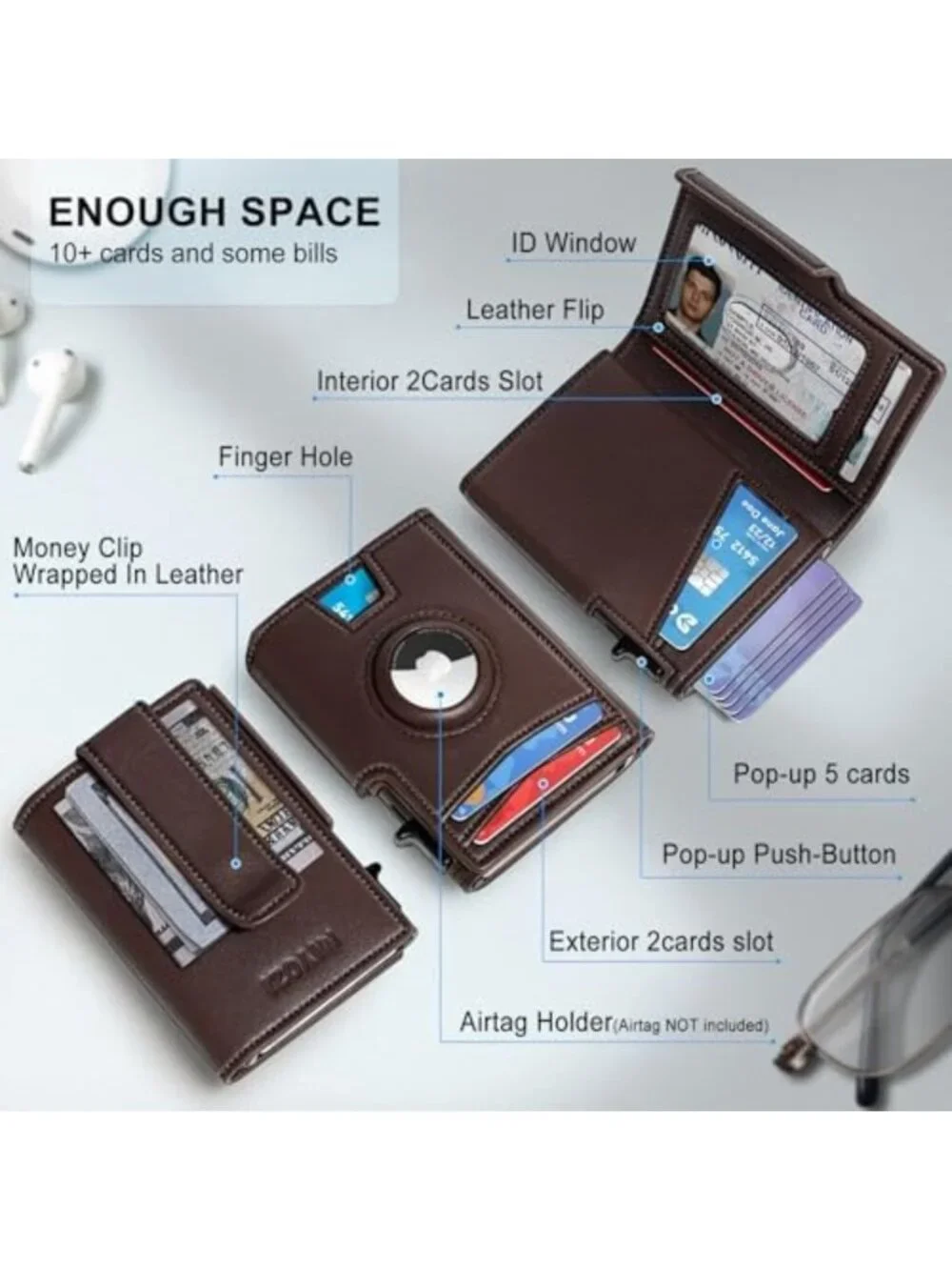 Slim RFID Blocking Wallet with Money Clip, Pop-Up Card Holder, Gift Box Included